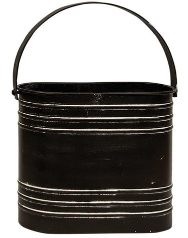 Black Distressed Metal Oval Flower Bucket With Handle - The Fox Decor
